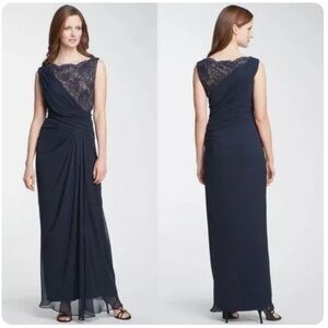 NWT Tadashi Shoji Lace Floor Length Gown Formal Evening Dress in Navy Size 6